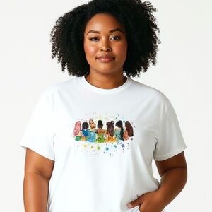 NWOT Womens White T-Shirt with Colorful Disney Princess Print Size XL